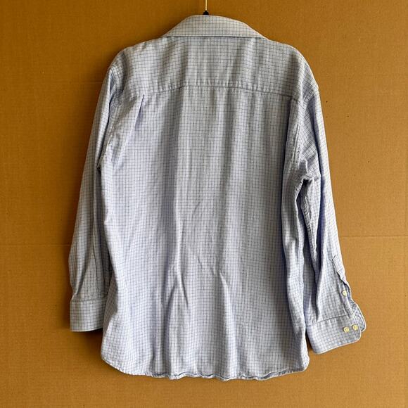 Tattersall London Mens Dress Shirt 17 1/2 34/35 Light Blue Checkered Long Sleeve - Picture 3 of 6